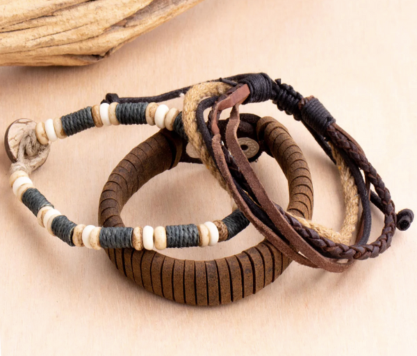 Mens Leather Cord Bracelet Diy Mens Bracelets Simple Retro Set