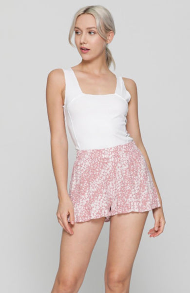 Ruffle Hem Rayon Floral Shorts