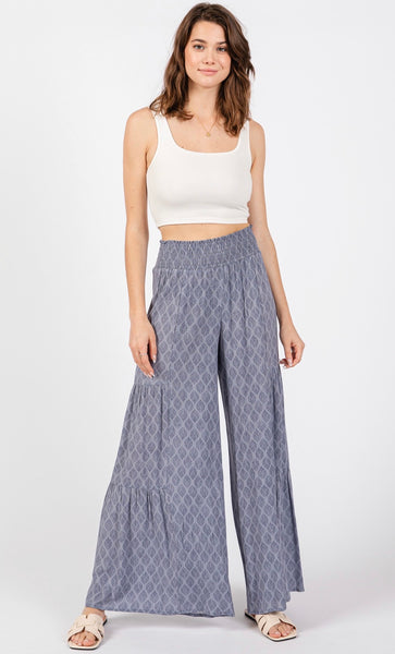 Blue Feather Tiered Pants