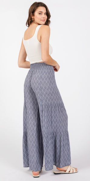 Blue Feather Tiered Pants