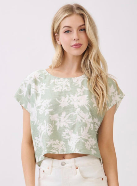 Palm Leaf Boxy Rayon Crop Top