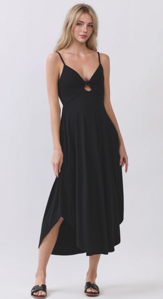 Twist Front Midi Dress with Curved Hem