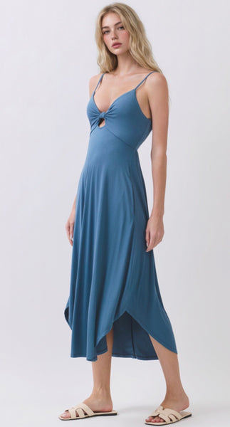 Twist Front Midi Dress with Curved Hem