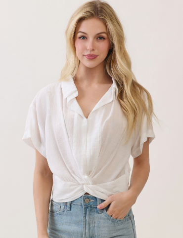 Collared Shirt with Front Twist