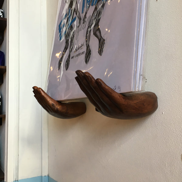 Carved Wood Hands Wall Rack