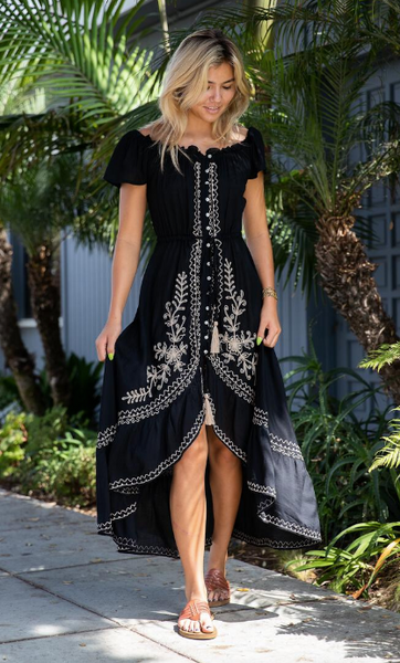 Embroidered Long High Low Dress
