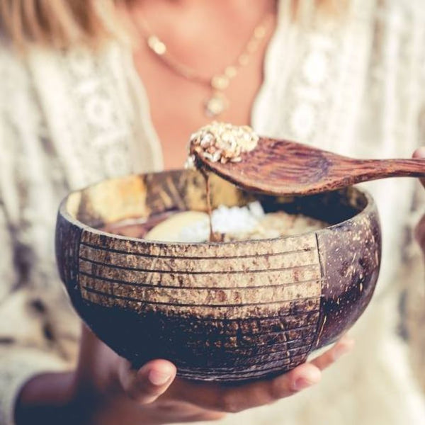 Coconut Bowl and Wood Spoon Set